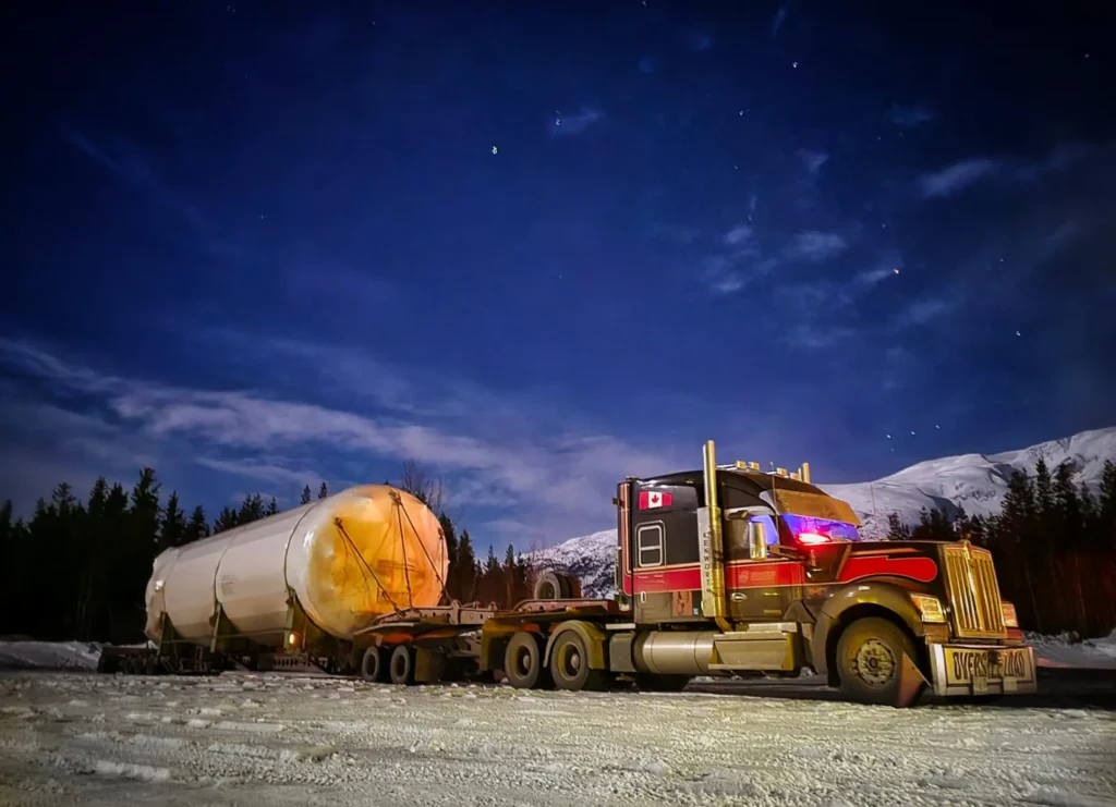 Bowline Logistics truck and tank trailer under starry sky Bowline Logistics truck and tank trailer under starry sky