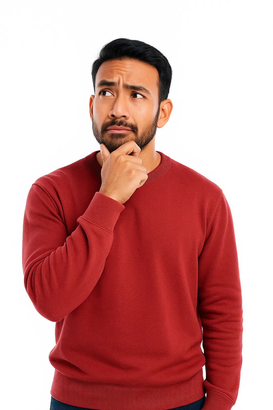 Guy in red shirt confused Guy in red shirt confused